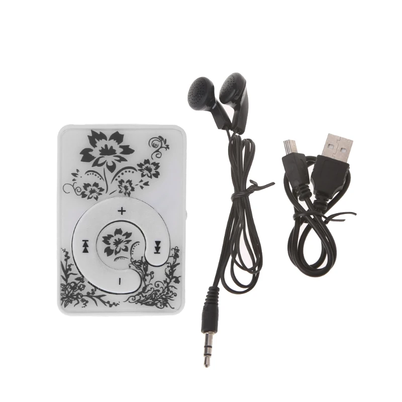 Mini Clip Floral Pattern Music MP3 Player 32GB TF Card With Mini USB Cable + Earphone