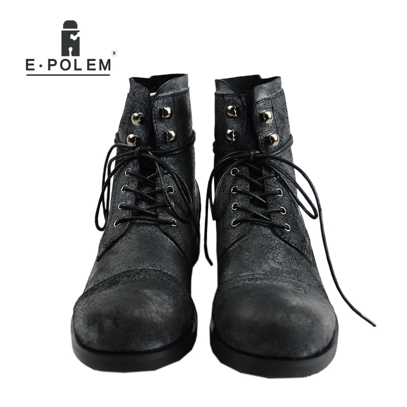 Stiefel Schwarz Up Männlichen Frühling Neue Männer Handgemachte Leder Herbst Ankle Motorrad Outdoor Lace Echtes wvtqSvT