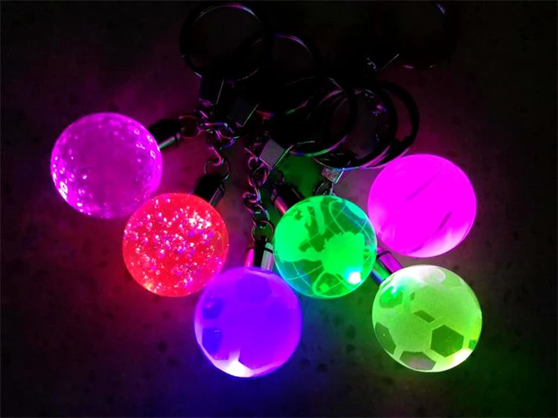 Key Ring Colorful Glow Crystal Football Soccer Basketball Earth Keychain Keyring Fan Birthday Gift Anniversary Fans Club Pattern (3)