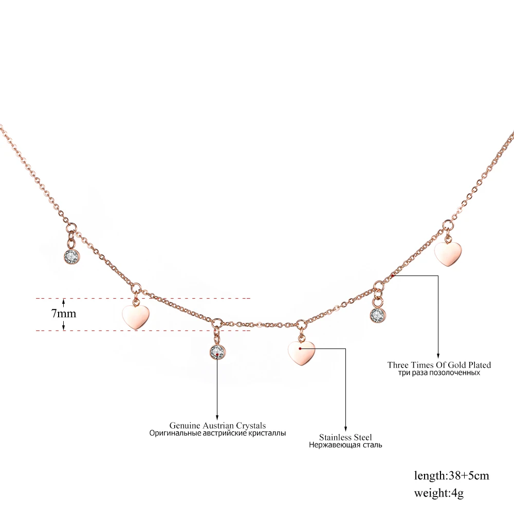 Lokaer нержавеющая сталь подвеска ожерелья в форме сердца и циркониевые амулеты розовое золото цвет кулон ожерелье s ювелирные изделия подарок для женщин N18275