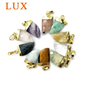 

Horn Faceted Natural Gem stone Necklace Pendant with gold color Plated for Women Amethysts labradorites amazon quartz charms