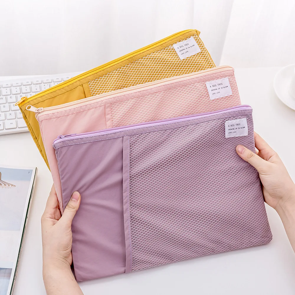 

A4 Grid Document Bag Multi-function Fabric File Folder Holder Storage for Paper Bill Stationery Package Pouch School Office