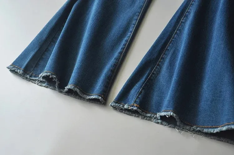 Calças de Brim para Mulheres 2020 do Vintage de Cintura Baixa Incendiar Elásticas Estilo Retro Fundo Sino Magro Calça Jeans Feminina Azul Escuro Denim Perna Larga Calças 24 High Quality Moda Feminina