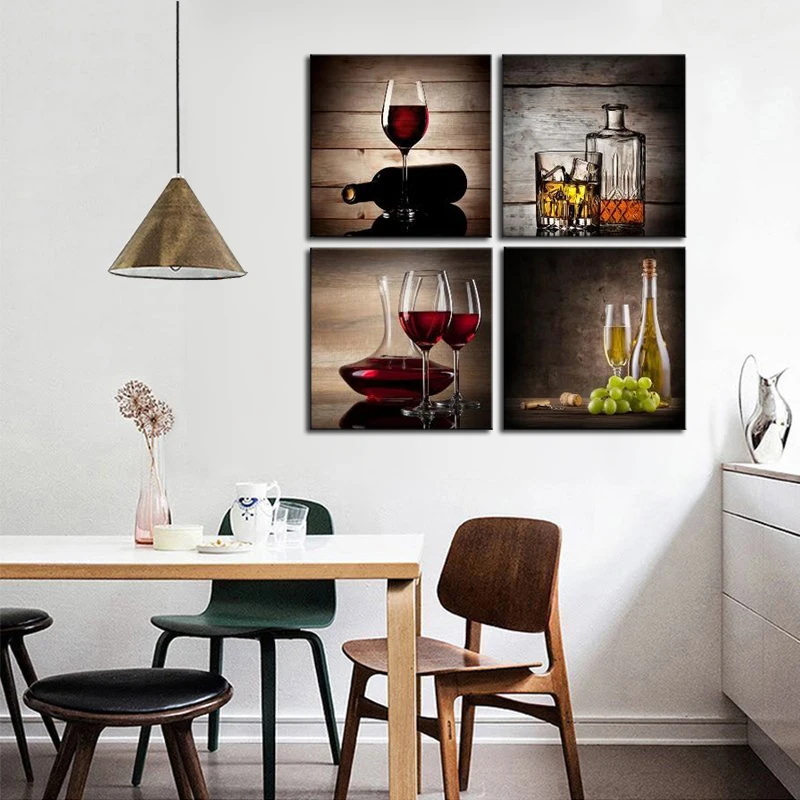 4 Piece Canvas Art Print Red Wine Pictures Realistic Still Life Oil
