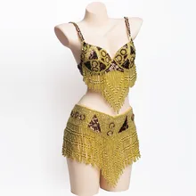 Nuevo Rico conjunto de Danza Del Vientre Danza Del Vientre de la borla de la danza Del Vientre Sexy Traje de Carnaval Ropa de Club de Noche Desgaste del Funcionamiento 0132: SUJETADOR y cinturón