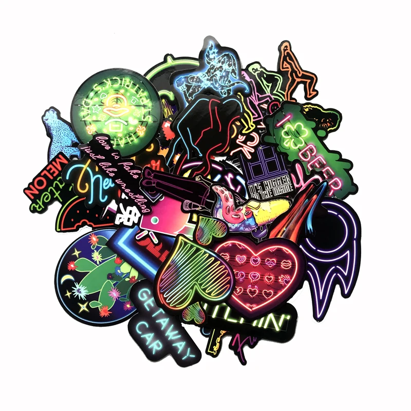 

TD ZW 25pcs 75pcs 100pcs Neon Light Stickers For Snowboard Kids DIY Laptop Suitcase Skateboard Bike Waterproof Pegatina