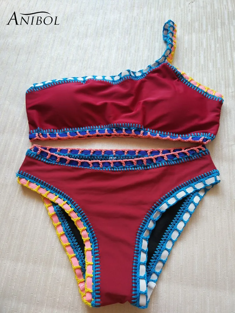 Anibol 2018 Single Shoulder Crochet Bikini Sexy Brazilian Women Swimwear High Quality Hand Knitted Girls Swimsuit Anibol 2018 Single Shoulder Crochet Bikini Sexy Brazilian Women Swimwear High Quality Hand Knitted Girls Swimsuit