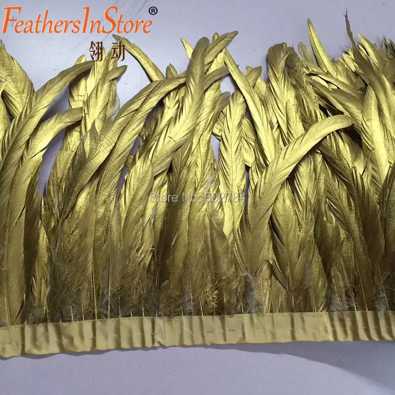 

New Arrival 2Yards/lot 12-14inches 30-35cm gold plated Coque Tail Fringes Rooster feather trim rooster tail trimming ribbon