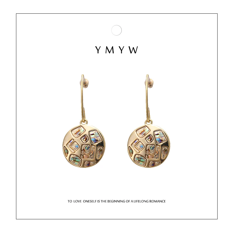 

YMYW New Popular Personalized Luxury Abalone Shell Drop Dangle Earings Zinc Alloy 16k Plated Gold Metal Earings for Women Bijoux