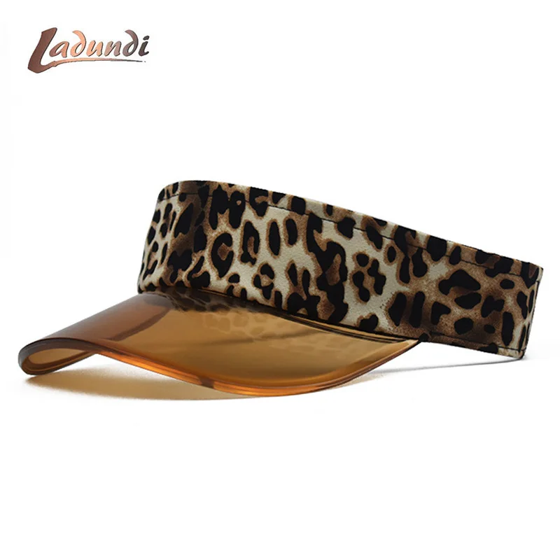 

Outdoor Soft Brim Sun Visor Running Cap Summer Anti UV Sport Hiking Tennis Beach Empty Top Hat Headscarf Headband Women Leopard