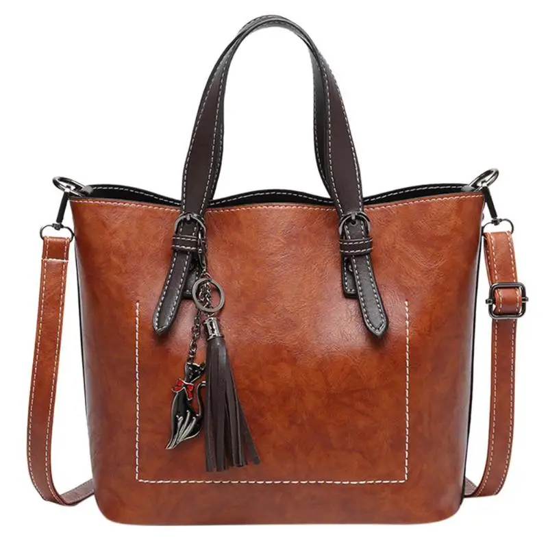 Kopen Vintage Eenvoudige Vrouwen Handtassen 2018 Nieuwe Retro Olie Wax Leer Vrouwelijke Schoudertassen Grote Capaciteit Merk Dames Crossbody Tassen