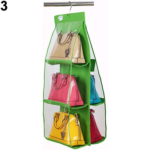6 карманов висячая Сумочка Кошелек сумка аккуратный Органайзер для хранения вещей в шкафу вешалка - Цвет: Зеленый