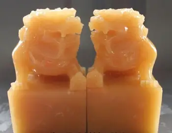 

6 Yellow Jade Carving Foo Fu Dog Guardion Lion Lions Animal Statue Pair