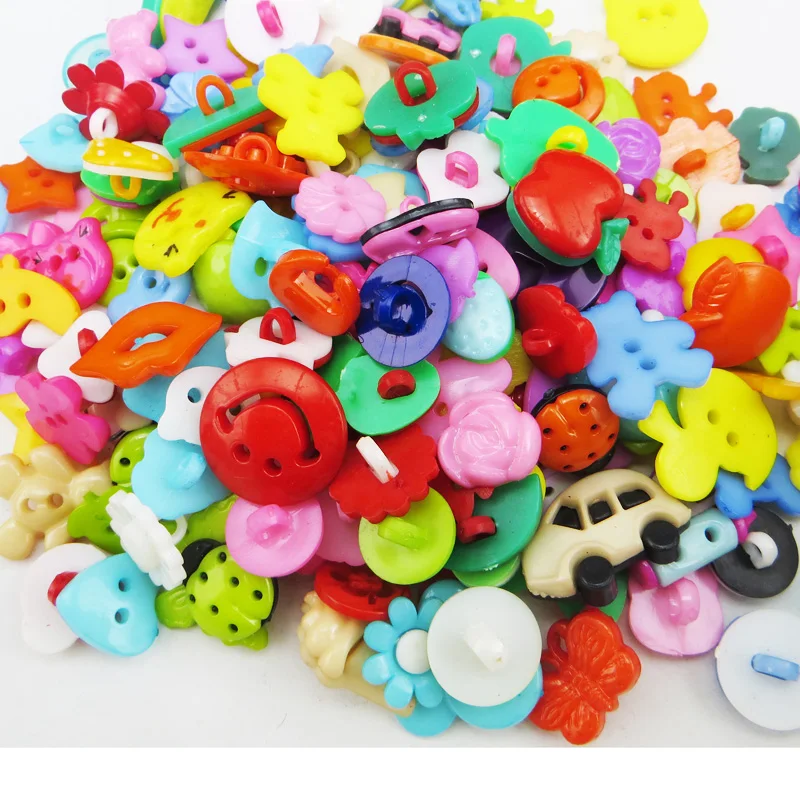 

100PCS Mix Shape Lots Colors DIY Scrapbooking Cartoon Buttons Plastic Button Children's Garment Sewing Notions P-029