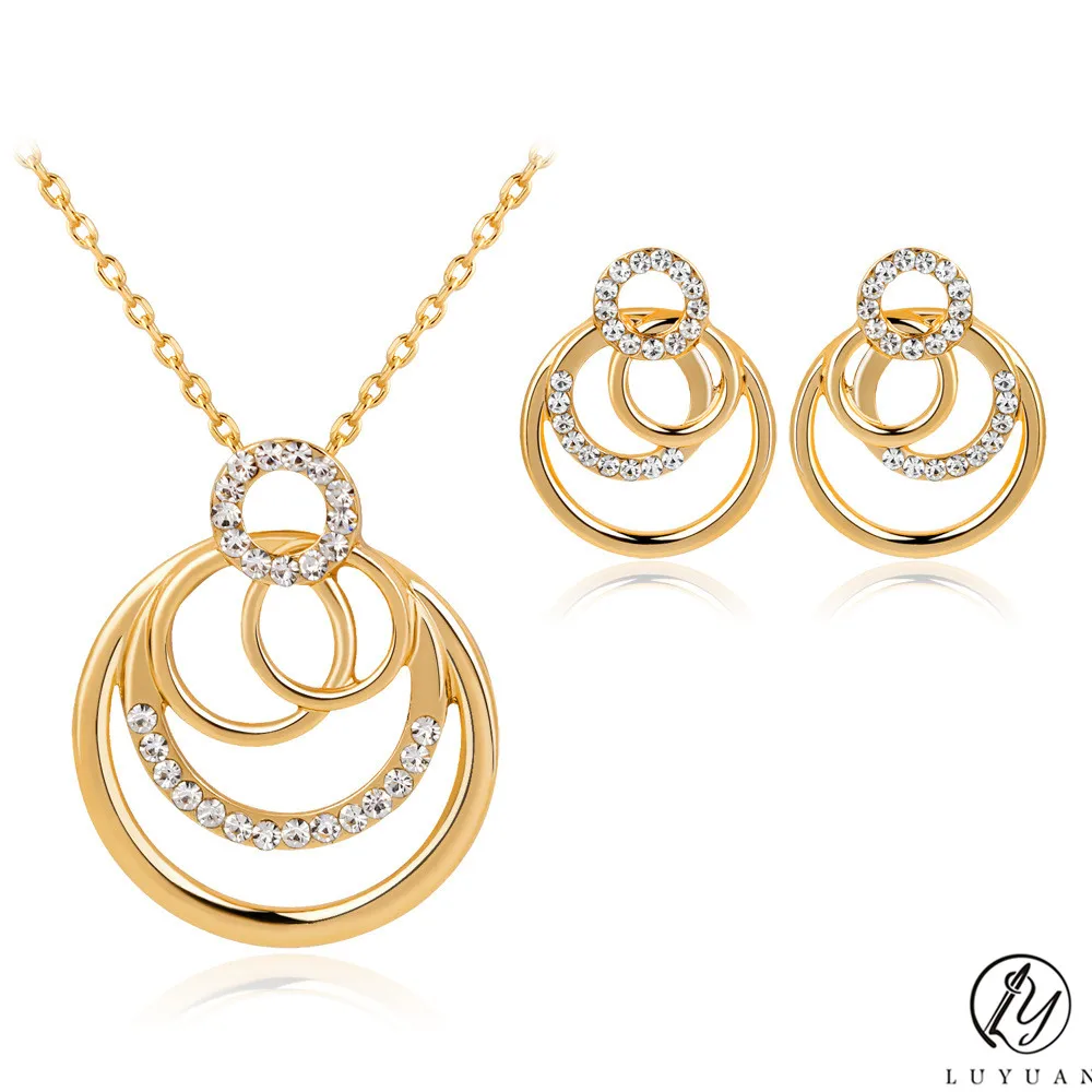 New Arrival Gold Color Dubai Jewelry Sets Luxury Multi Layer Round