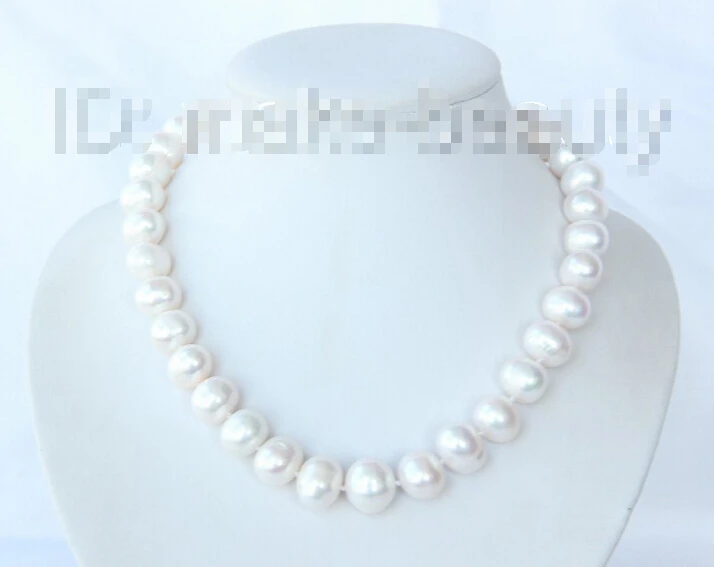 

shipping stunning big 15mm round white freshwater pearls necklace h2362
