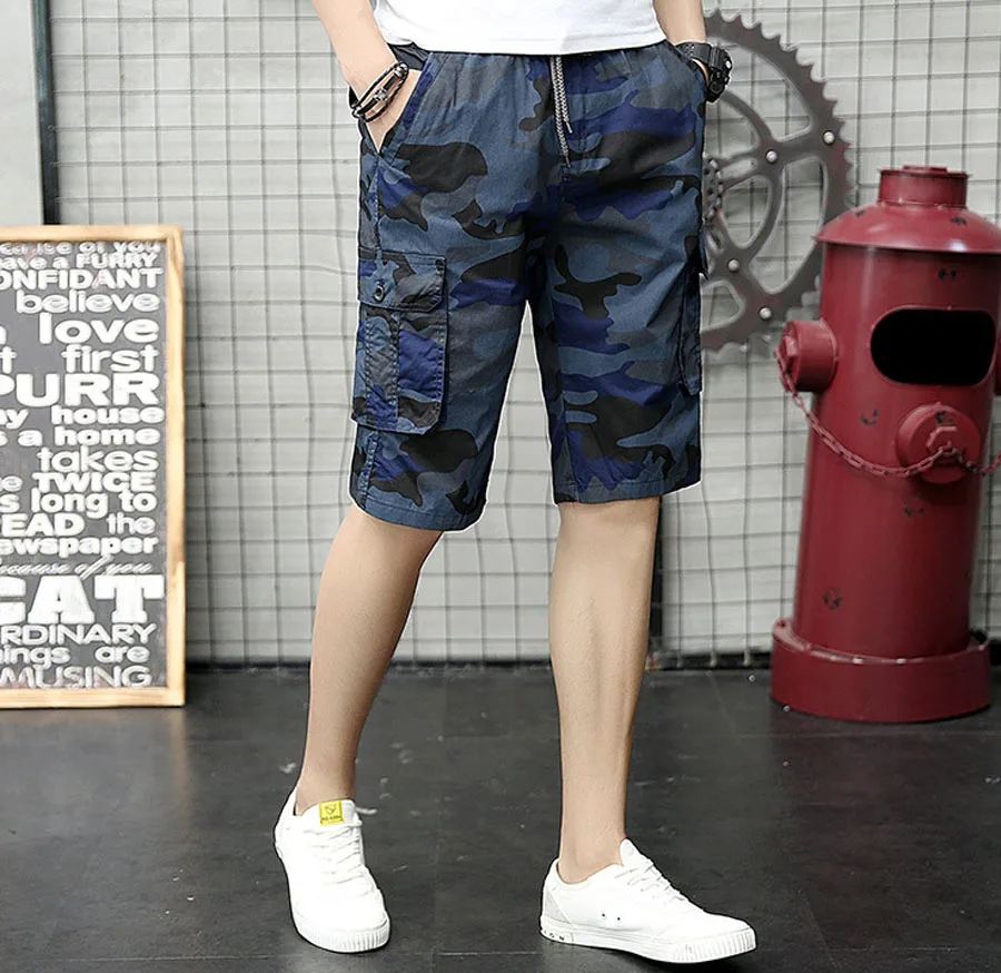 Новое поступление мужские повседневные шорты с эластичной талией камуфляжные шорты по колено мужские хлопковые шорты модные летние шорты
