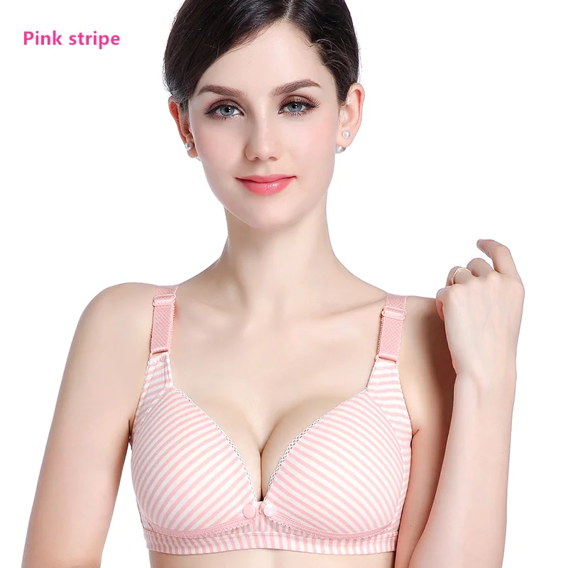 Pink stripe Хлопок застежка спереди для беременных Бюстгальтер для кормления для беременных и матерей после родов бюстгальтеры для кормления грудью для Для женщин Беременность кормления бюстгальтер, нижнее белье - Цвет: Pink stripe