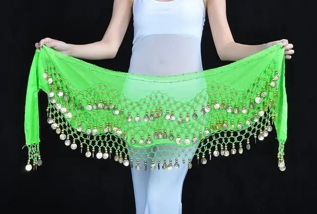 1pcs resell Egypt belly dance stage wear 128 golden/silver coins hip wraps scarf  waist belt 12 colors Light Green
