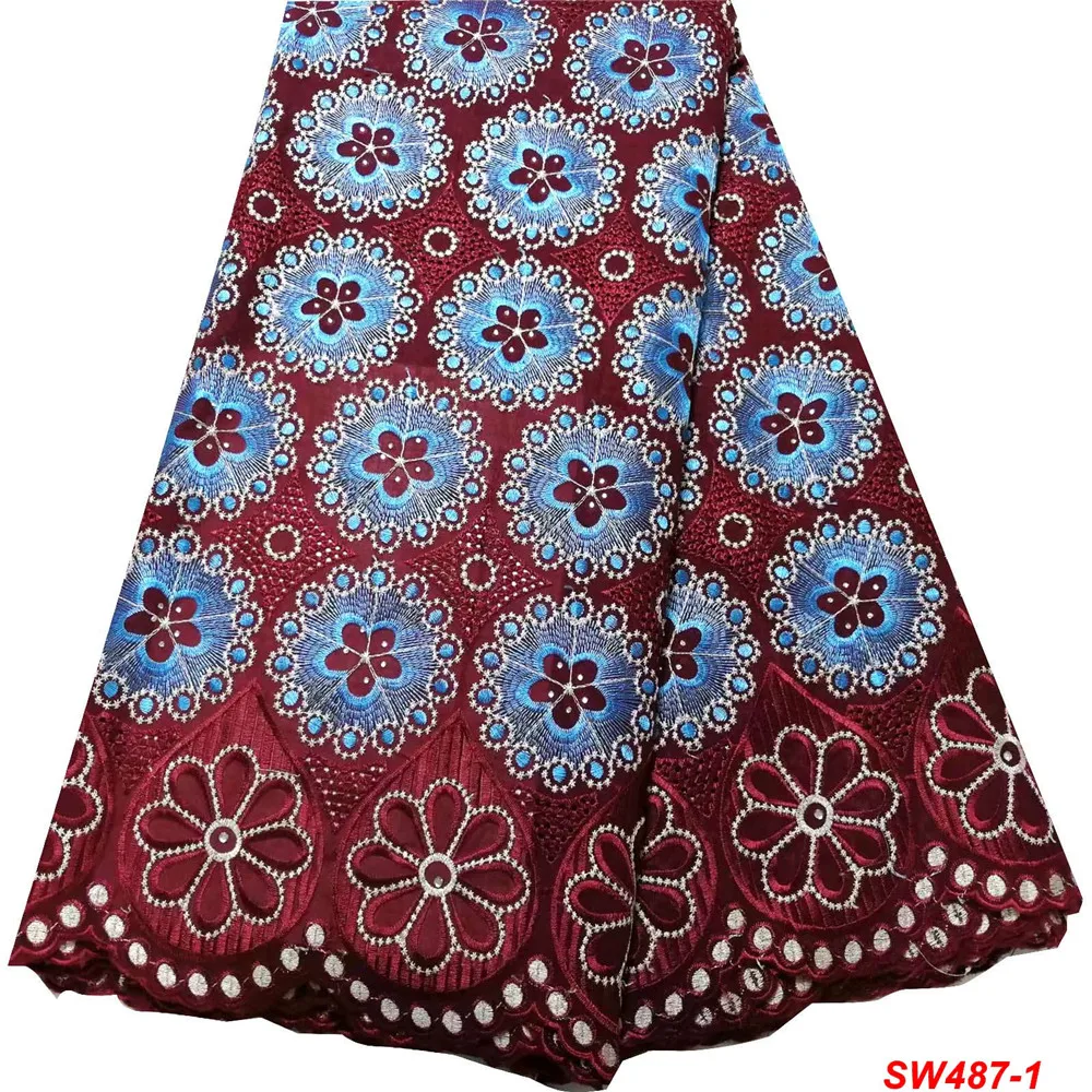 Африканская кружевная ткань последняя нигерийская швейцарская кружевная ткань высокого качества фиолетовая хлопковая швейцарская вуаль швейцарские кружева для женщин SW487