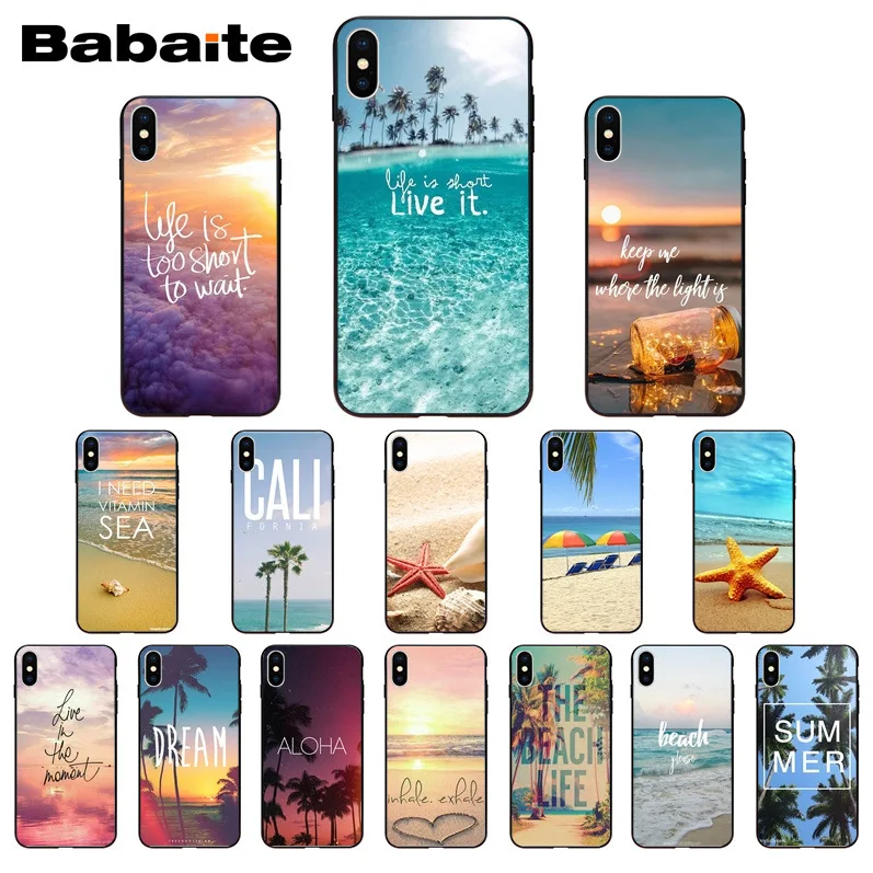 الصيف شاطئ نجم البحر الأزرق السماء أسود TPU لينة غطاء إطار هاتف محمول ل iphone X XS ماكس 8 7 6 ثانية زائد 5 ثانية SE XR الهواتف المحمولة Babaite