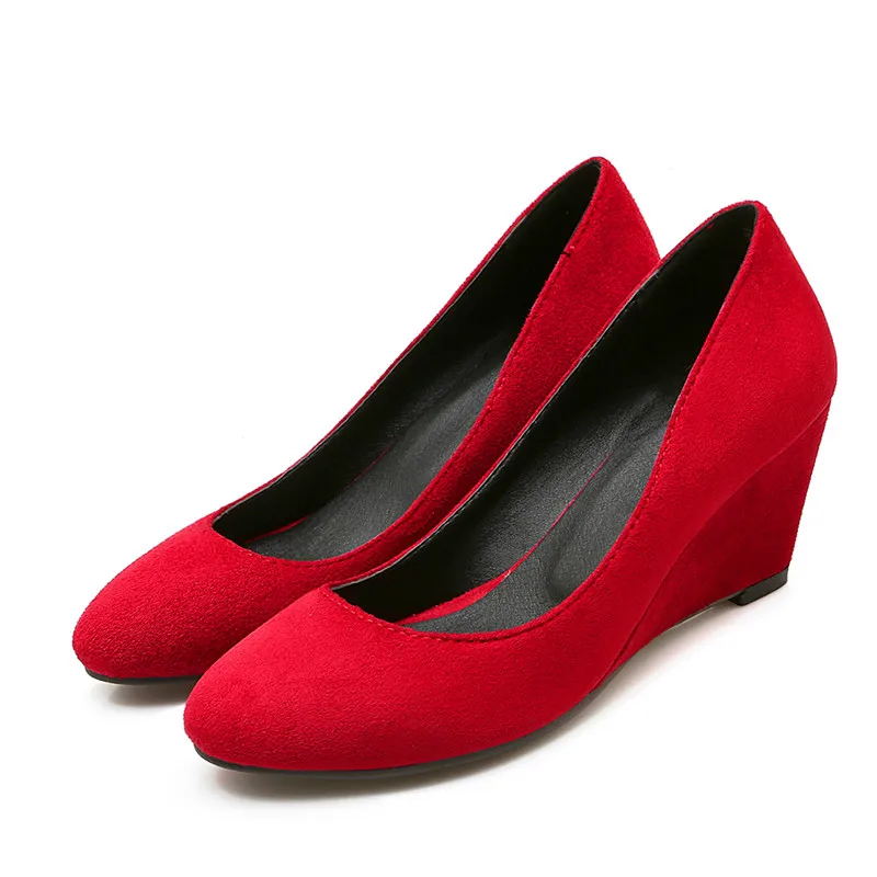 

woman spring/autumn shoes pumps basic high wedges pointed toe concise casual slip-on shallow 20%off free shipping 2017 new hot s