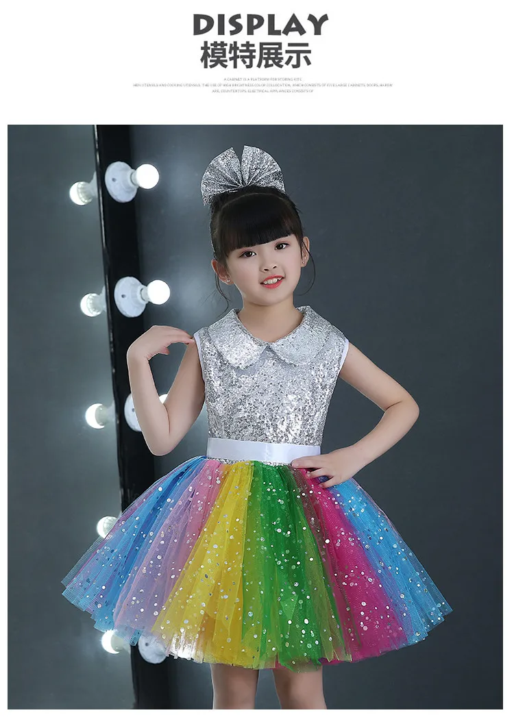 Стиль детское платье принцессы Дети лотоса газовое платье для девочек современный Платье для выступлений и танцев пайетки
