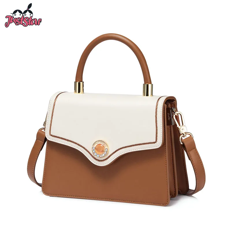 

JUST STAR Brand Women's PU Leather Handbags Ladies All-match Flap Tote Purse Female Vintage Leisure Panelled Messenger Bag