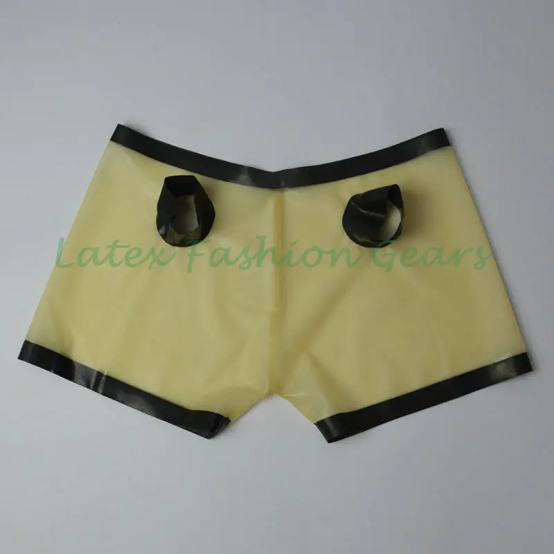 ! 100% handmade natural latex transparent and black rubber boxer shorts 2 holes unique design male pantt