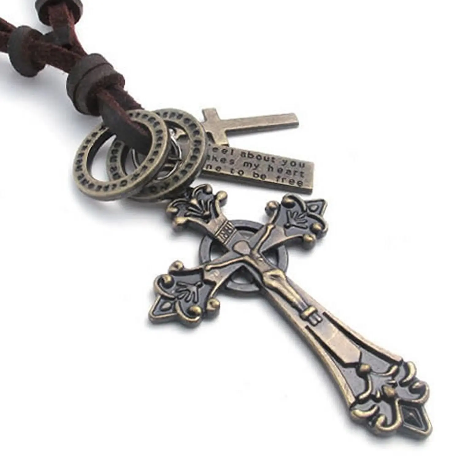 Vintage Style Celtic Cross Pendant Leather Cord Necklace Chain, for Mens