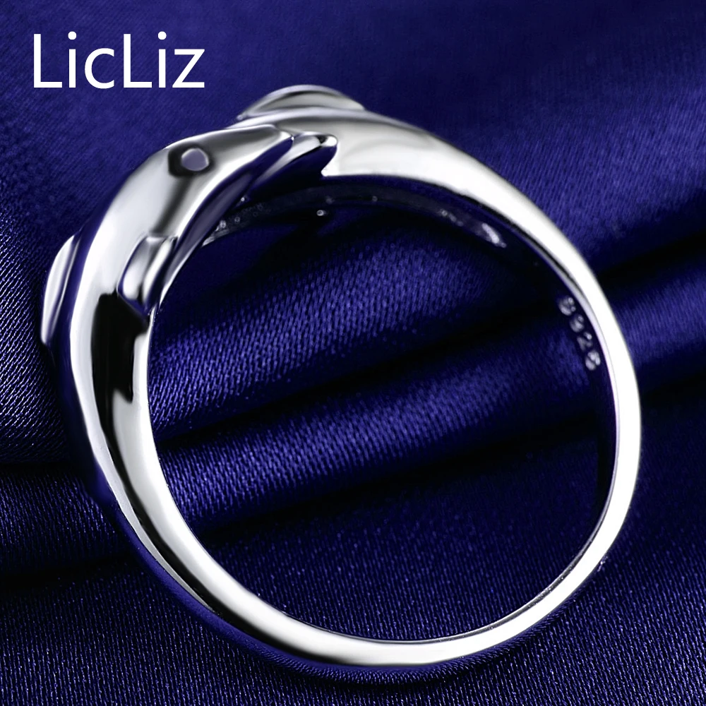 LicLiz, настоящее 925 пробы, Серебряное животное, дельфин, манжета, кольца для женщин, открытое регулируемое кольцо, ювелирные изделия, Anillos Mujer LR0409