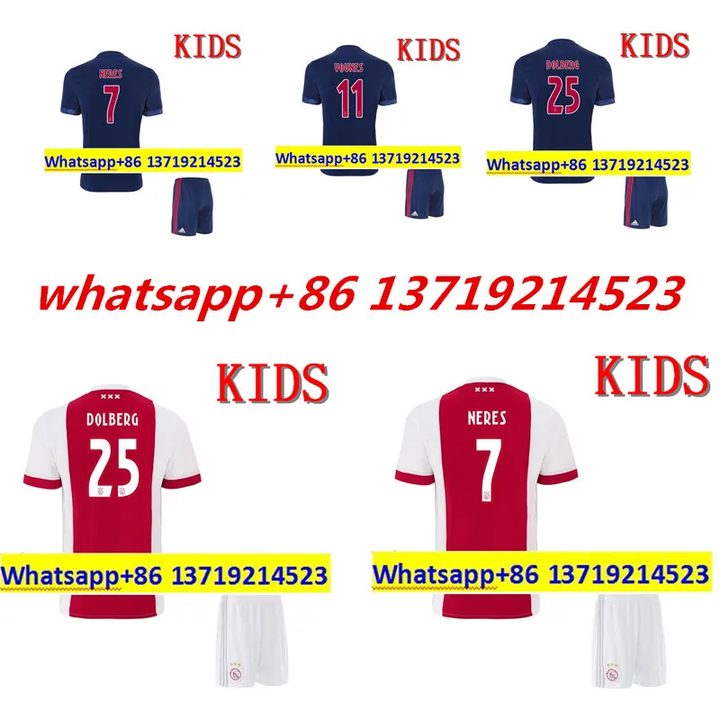 Горячая 2017 2018 Топ тайский качества дети комплект с коротким рукавом Ajaxes футбол