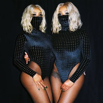 

DS Performance Clothing European Singer Dance Bar Nightclub Gogo Show Jazz Dance Black High Fork Bodysuit Stage Costume DL3840