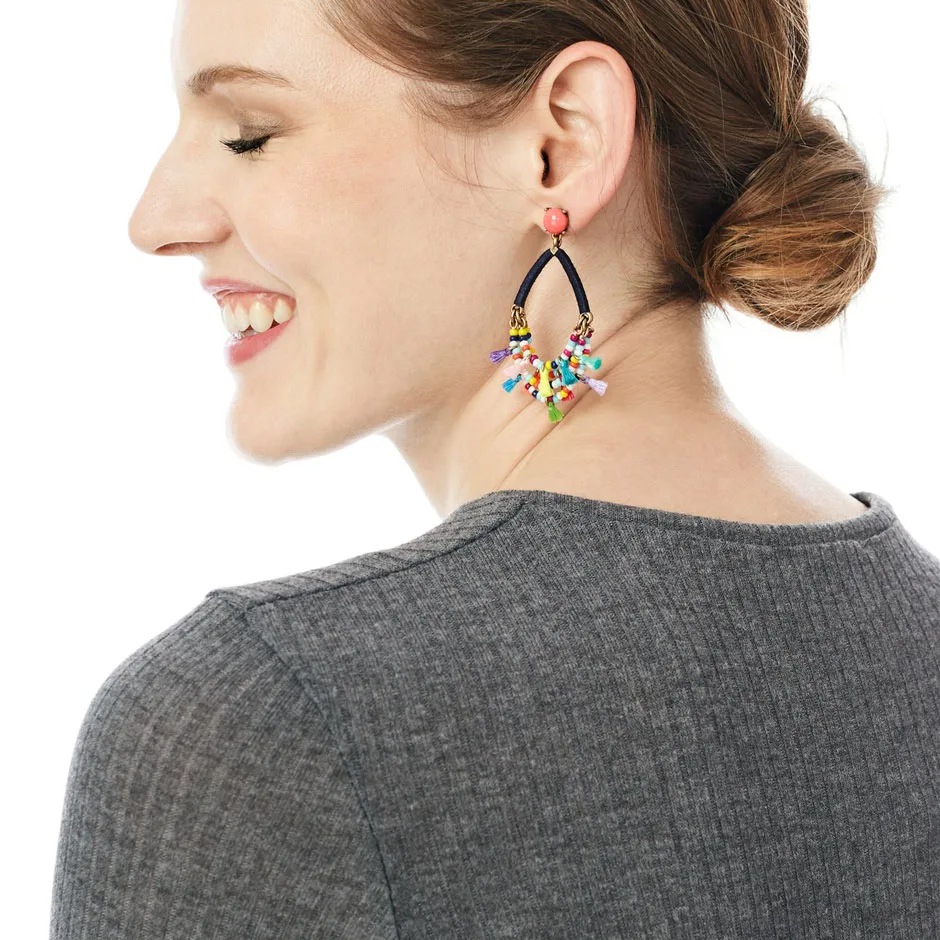 

JURAN 2019 New Colorful Fashion Jewelry Ethnic Bohemia Multi Tassel Dangle DROP Earring For Wome Holiday Earrings Factory J50136