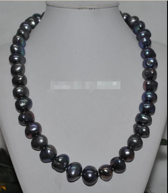 

HOT## Wholesale FREE SHIPPING >>> GORGEOUS! peacock black 13*15mm Baroque cultured Pearl Necklace J6277