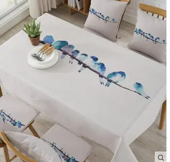

Simple thick cotton linen animal printed birds tablecloth living room rectangular bird coffee table cloth cover for table