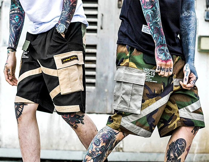 Aelfric Eden Цветные Лоскутные карго шорты мужские военные стиль до колена летние хип хоп Короткие джоггеры патч дизайн уличная одежда