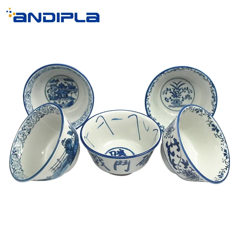 

4.5 Inch Chinese Style Vintage Rice Bowl Ceramic Blue and White Porcelain Underglaze Container Soup Ramen Bowls Salad Holder