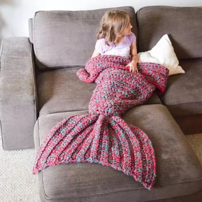 

New Soft Warm Handmade Mermaid Tail Fleece Blanket Lap Throw Bed Wrap Fin Warm Cocoon Costume Girls Kids Children Sleeping Bag