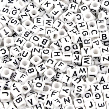 

KIds 800PCS White Square Cube English Alphabet Letter Acrylic Loose Beads Toys for Girls DIY Bracelets Necklaces Jewelry Making