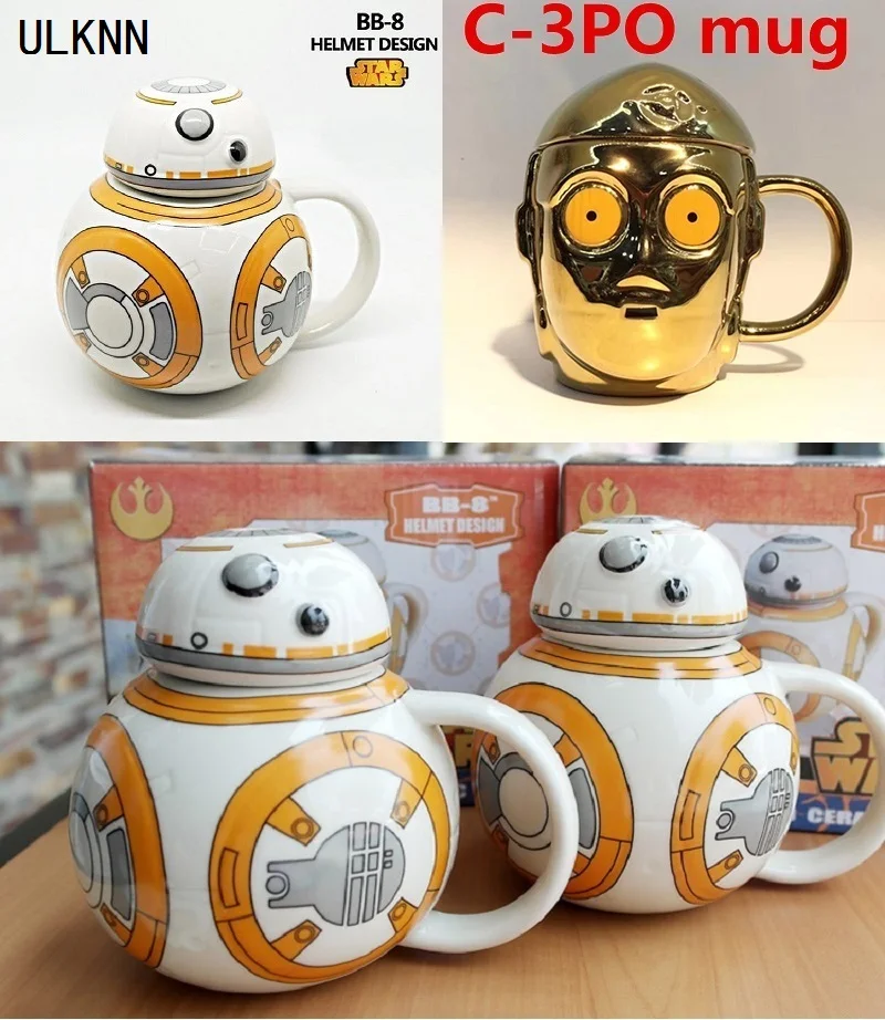 

ULKNN Star Wars Mug BB-8 C-3PO 3D Coffee Drink Cup With Lid With Spoon High Temperature Manufacture Ceramics Kids Gift