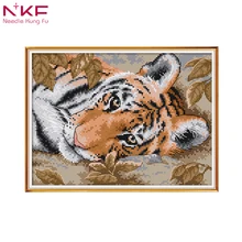 NKF New arrival A Lying Tiger Needlework DMC DIY Handmade 11CT 14CT Cross Stitch Sets For Embroidery kits Gift room decor nkf 11ct