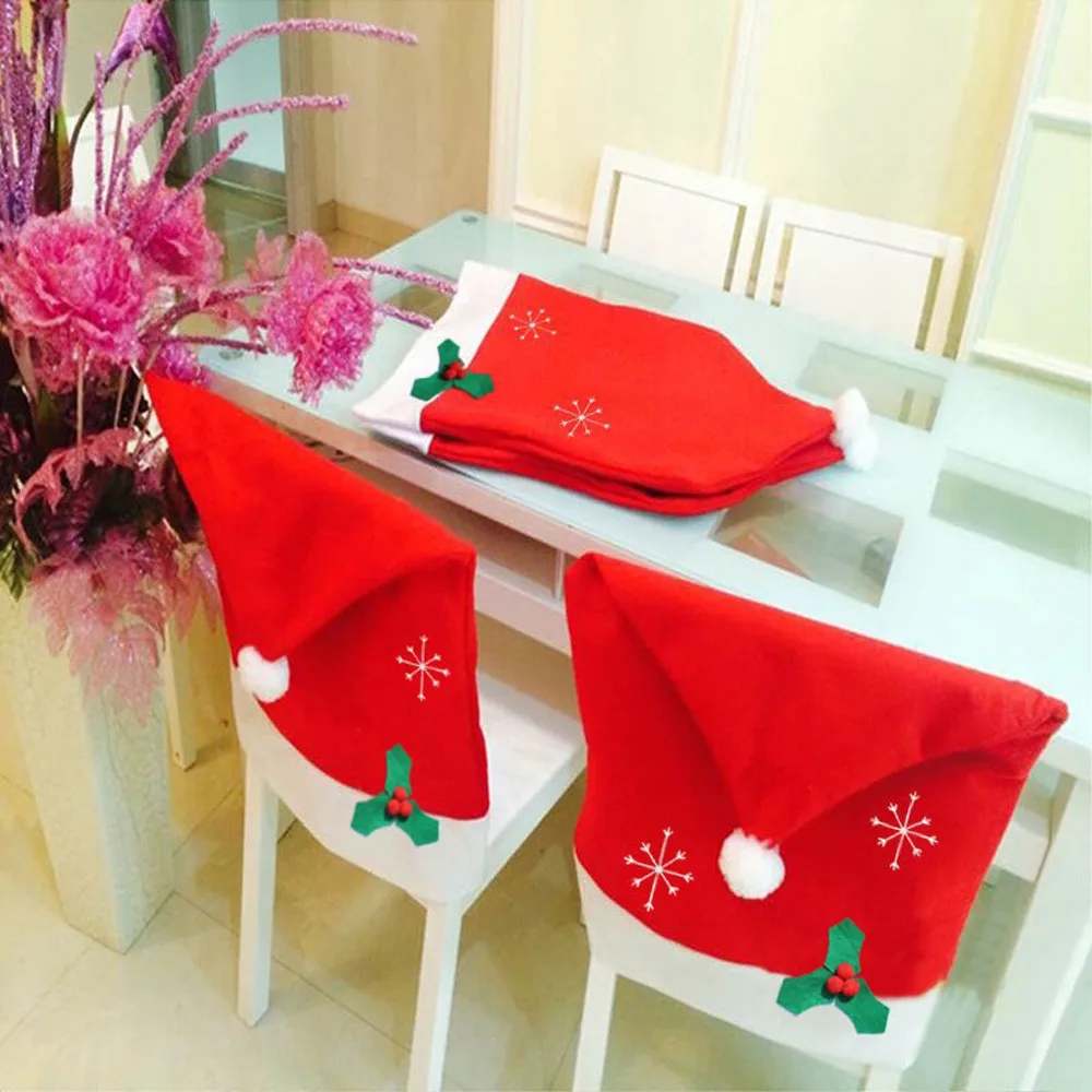 1pcs Santa Claus Cap Chair Cover Snowflake Christmas Dinner Table Party Red Hat Back Covers Xmas Decoration Drop Ship EY11