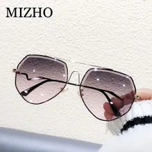 MIZHO коричневые Роскошные брендовые металлические женские очки пилота модные стразы для резки градиентные серые Винтажные Солнцезащитные очки женские трендовые