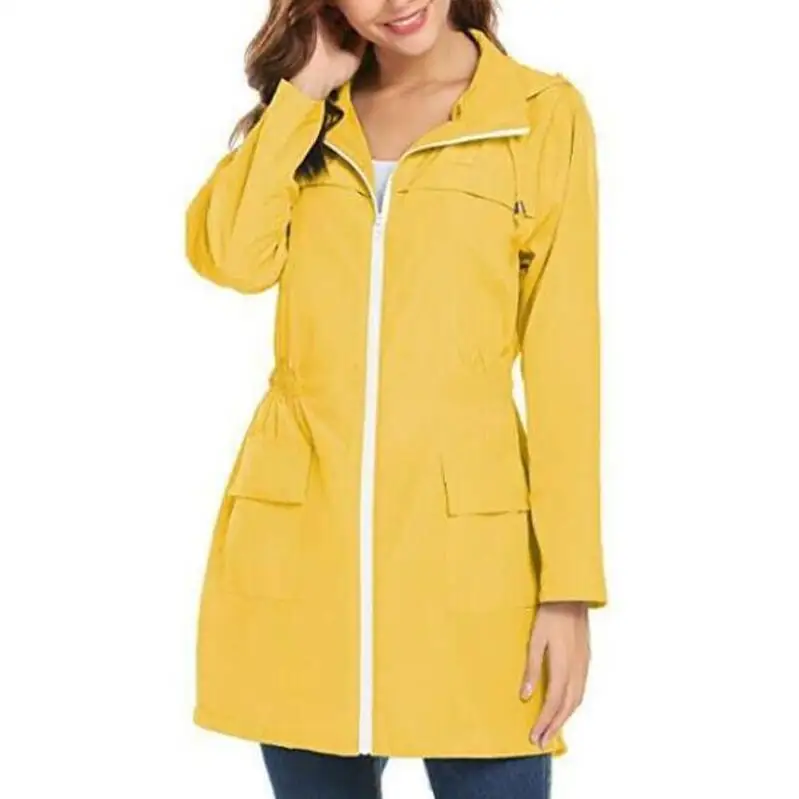Плюс размер, туника с завязками на талии, Женское пальто, Осень-зима, с капюшоном, толстая ветровка, верхняя одежда, повседневные куртки, однотонный, черный - Цвет: Yellow