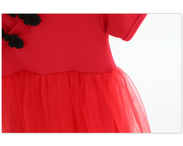 Модное красное классическое хлопковое Тюлевое платье-пачка принцессы для новорожденных девочек, китайское платье Ципао, бальное платье, одежда