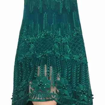 

High Quality Latest Green Handmade Stones Lace Fabric 2019 Top Selling Nigerian Lace Fabric with Beads for Wedding Party Dress