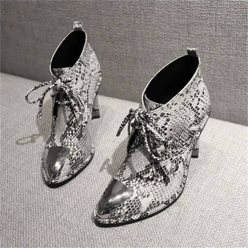 

Fashion Serpentine Pointed Toe High Heel Boots Women Martin Short Boots Sexy Spring Normal Square Heels Shoes