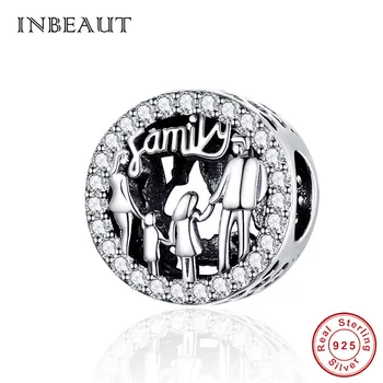 

INBEAUT 100% 925 Sterling Silver White CZ Father Mother Daughter Son Beads Family Charms fit Pandora Bracelet Women Jewelry