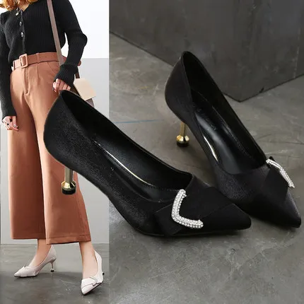 

High heels women spring and autumn 2019 new fine with wild single shoes pointed shallow mouth rhinestone sexy women's shoes-1